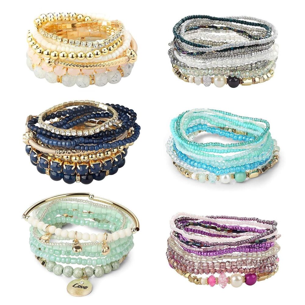 6 Sets Bohemian Stackable Bead Bracelets for Women Stretch Bohemian